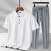 Men's Summer Ice Silk Two-Piece Set: Short Sleeve Top & Long Pants - Casual Sportswear for Father's Day Gift