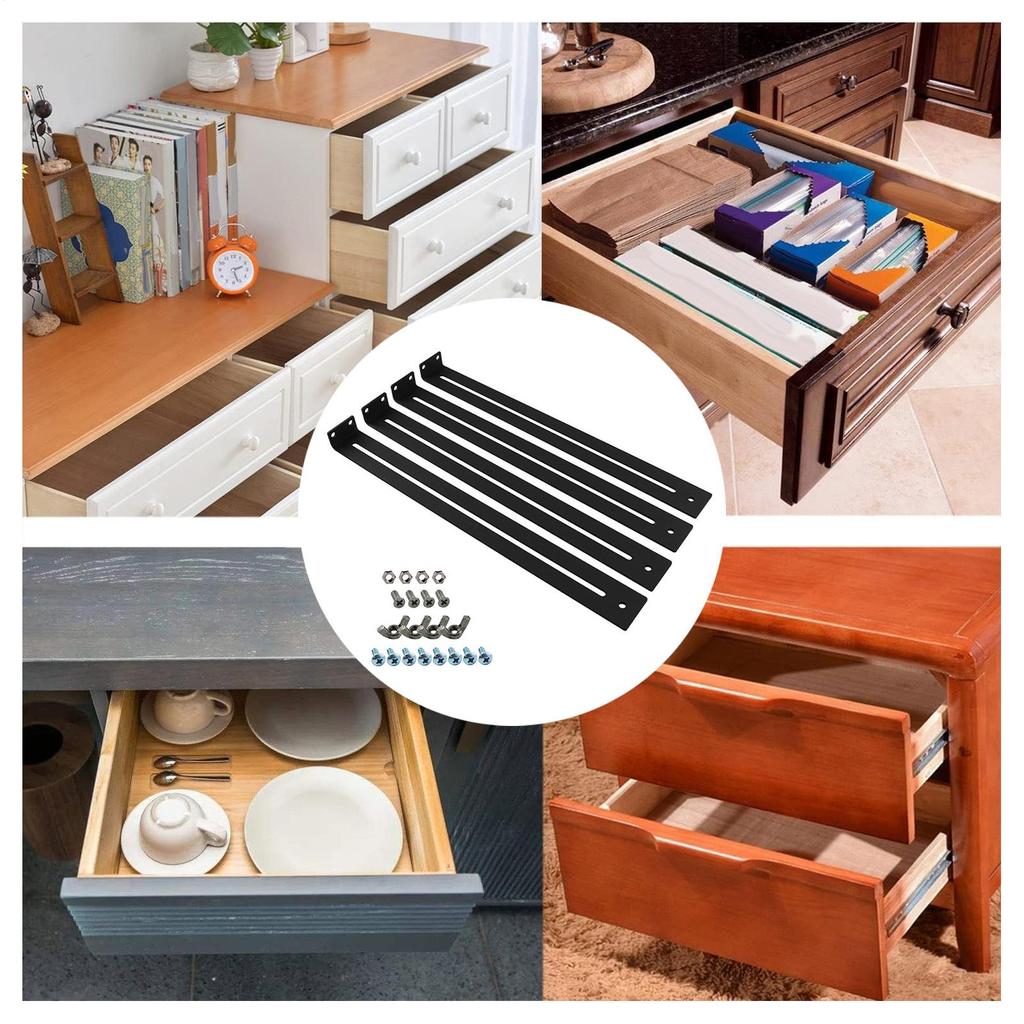 4pcs Drawer Repair Kit Furniture Repair Kit Mounting Brackets Bottom Support Tool Set fit drawer spaces from 13 to 24.1 inches
