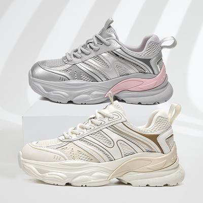 Spring Sports Shoes Women's 2025 New Women's Dad Shoes Mesh Breathable Versatile Platform Casual Color Matching Jogging Shoes