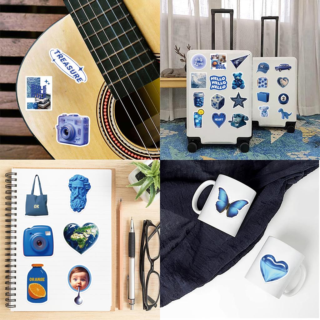 50Pcs Deep Blue Graffiti Stickers for Personalized Decoration, Guitar, Notebook, Luggage, DIY Waterproof Stickers