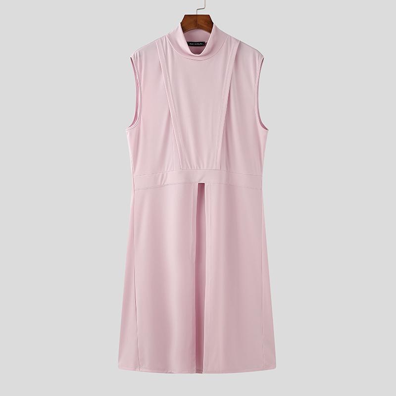 

INCERUN Мужские топы-туники без рукавов с вырезом-стойкой, длинные, повседневные, футболки 4XL розовый