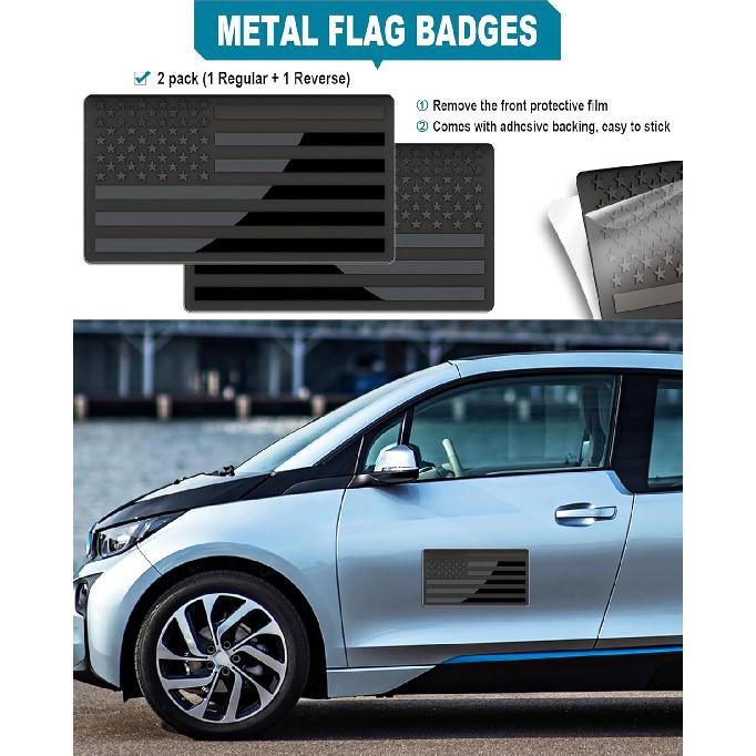 American Flag License Plate For Front Bumper, Black Aluminum Car Tag Frame Cover With 3D Embossed USA Flag Pattern, With Screws, Metal Decals