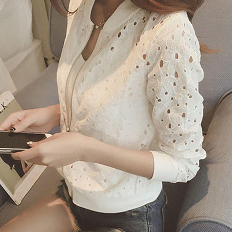 Women's Summer Lace Cardigan: Thin, Hollow, Zippered Sun Protection Jacket