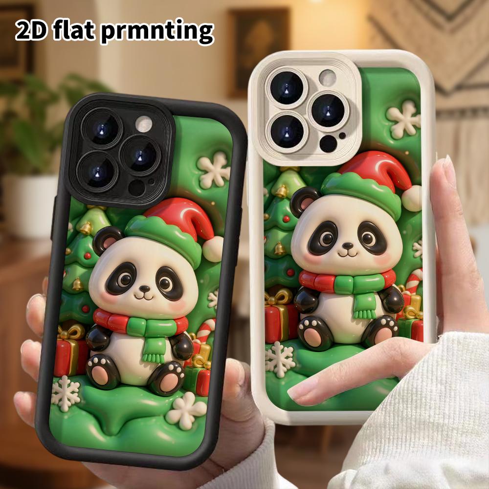 Phone Case: 2D Flat, Suitable for iPhone 18 17 16 15 14 13 Pro Protective Case, Christmas Panda, Perfect Holiday Gift for Christmas and Halloween