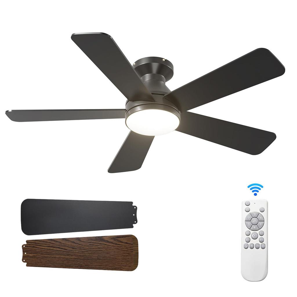 Konoha Ceiling Fan Light with Remote Control - Straight Blade, Flush Mount, 85-265V Wide Voltage Electric Fan.