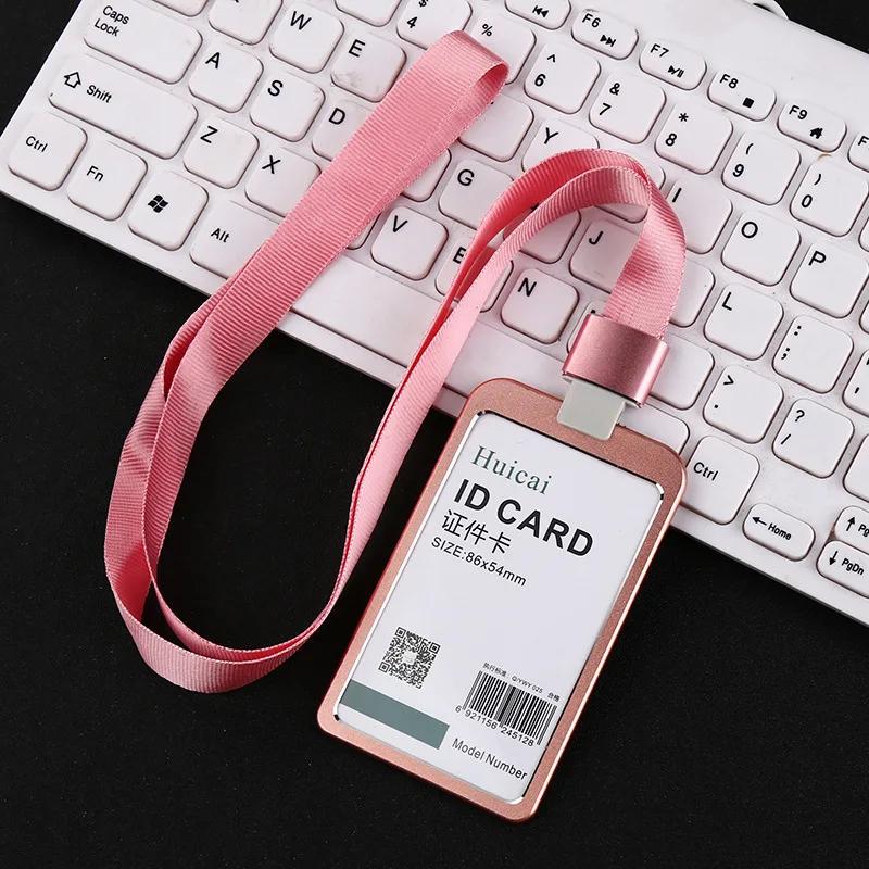 Gold Silver Card Cover Women Aluminum Alloy Work Name Card Holders Case Business Work Card ID Badge Lanyard Holder Metal Bags