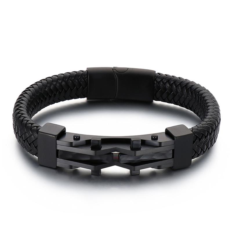 Trendy Leather Bracelets Men Stainless Steel Braided Rope Bracelets For Male Bracelets Jewelry Pulsera Hombre