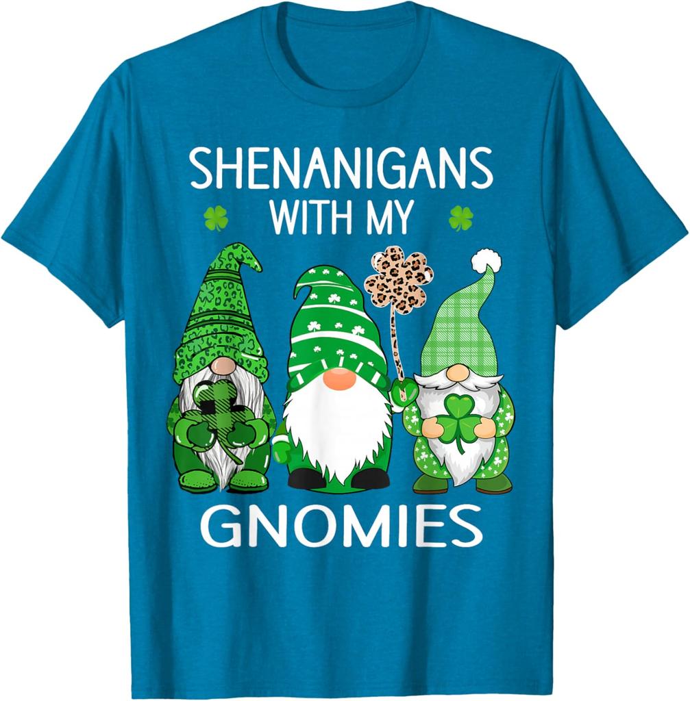 Shenanigans with My Gnomies St Patricks Day Gnomes Graphic Tee Casual Cotton T-Shirt