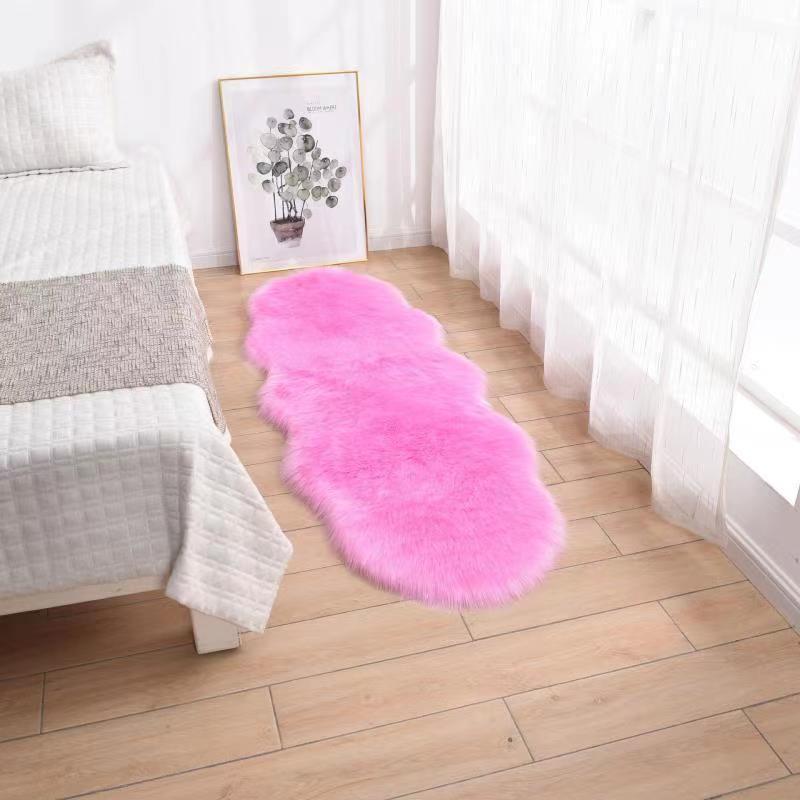 Wave Pattern Imitation Wool Long Pile Floor Mat - Solid Color, Machine Washable