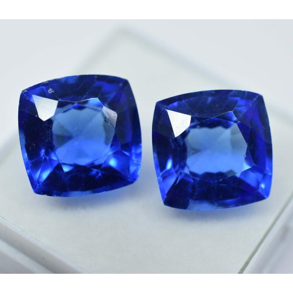 Natural Blue Tanzanite Loose Gemstone 17.15 Ct Square Cushion Pair for Jewelry Making and Crafts