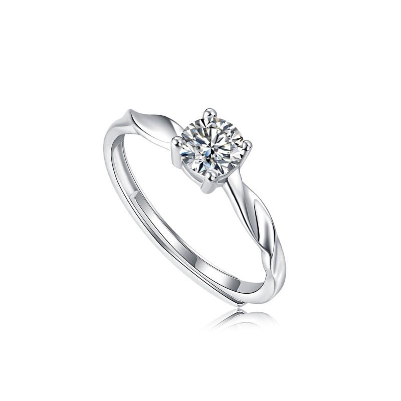 Adjustable Open-Style Moissanite Couple Ring Set Sterling Geometric Design Men Women
