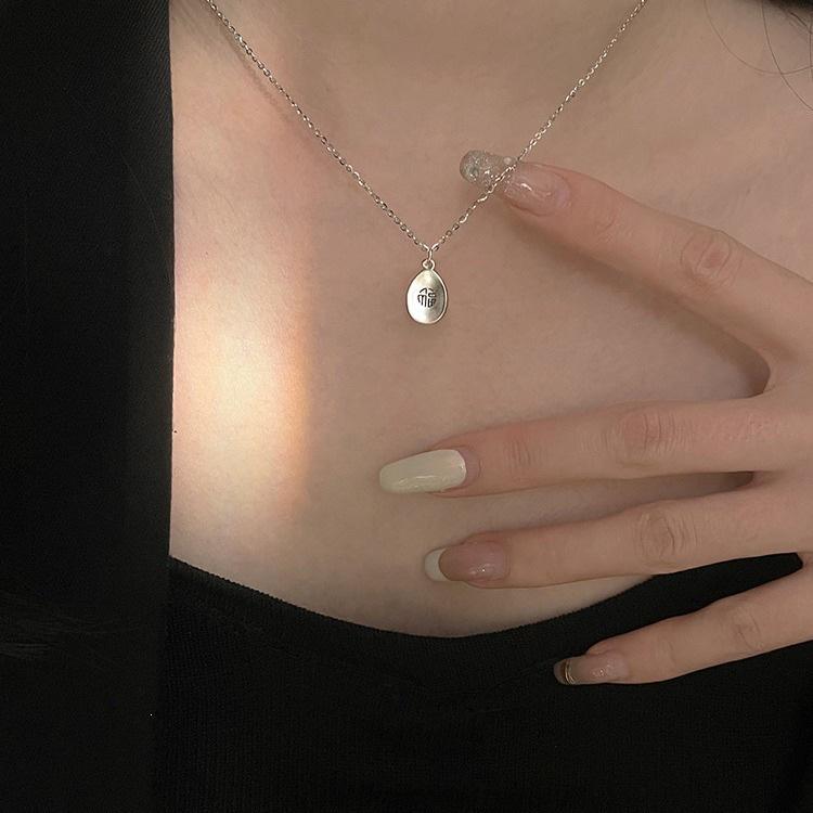 Lucky Bean 925 Silver Pendant Necklace - Minimalist Chinese Style Clavicle Chain for Women
