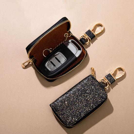 Faux Leather Car Key Case Mini Portable Glitter Men Women Car Key
