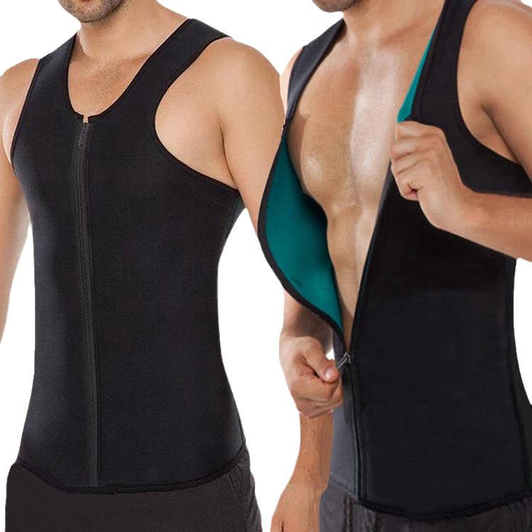 Men's Plus Size Tummy Control Waist Trainer Vest - Sweat Enhancing Fitness Shaper with Zipper