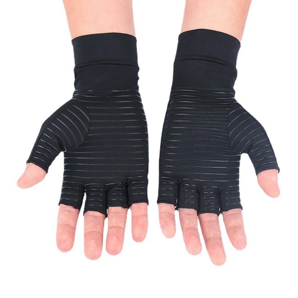 Copper Fiber Half-finger Pressure Gloves Copper Ammonia Knitted Gloves Anti-slip Outdoor Rehabilitation Training Copper Ion Gloves