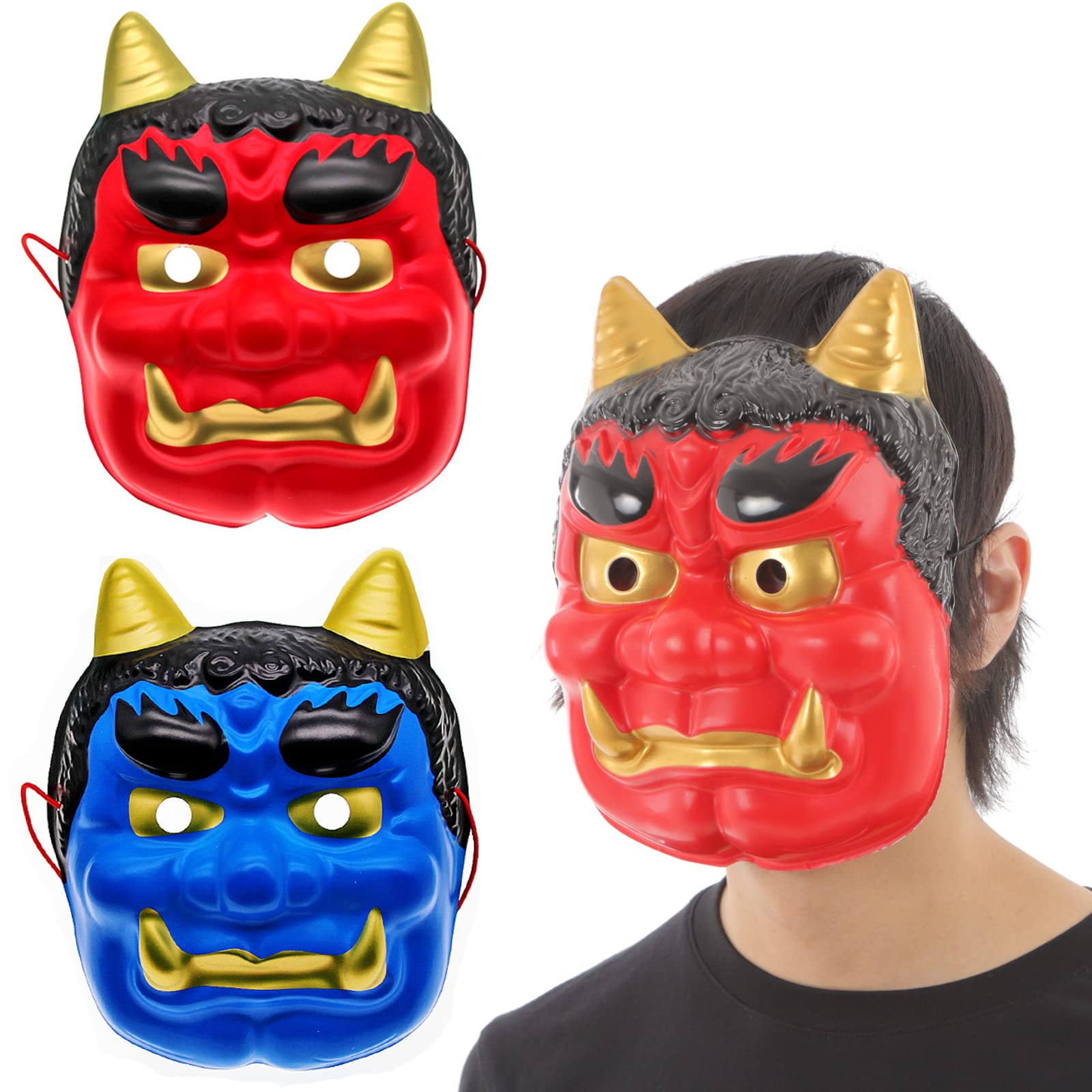 

Oni Mask Setsubun Bean Throwing Cosplay Oni Killing Elastic Waist Blue Oni Set Masquerade Costume Unisex [iinoo] [Red Oni, B]