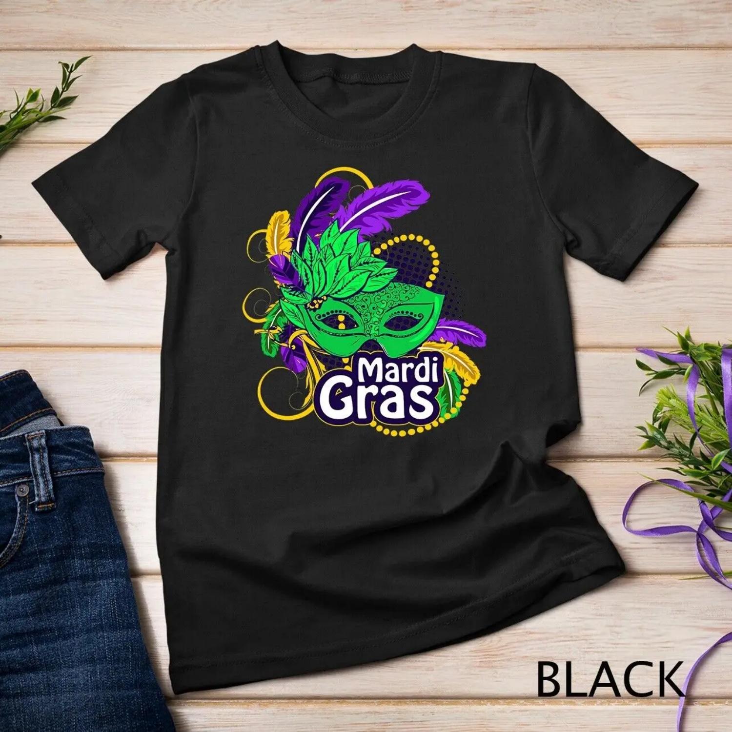 Mardi Gras T Shirt 2024 Beads Mask Feathers XXXXXL