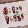 Handmade Christmas Almond False Nail Tips - High-End Whitening Short Manicure