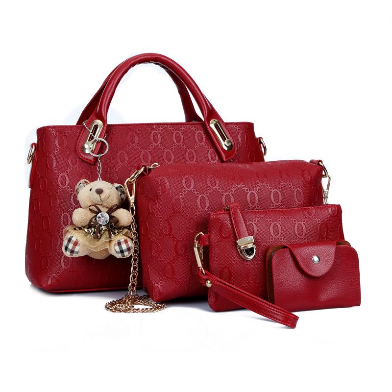 2024 Women's Casual Tote: Four-Piece Mother-Child Bag Set with Bear Shoulder & Crossbody Options