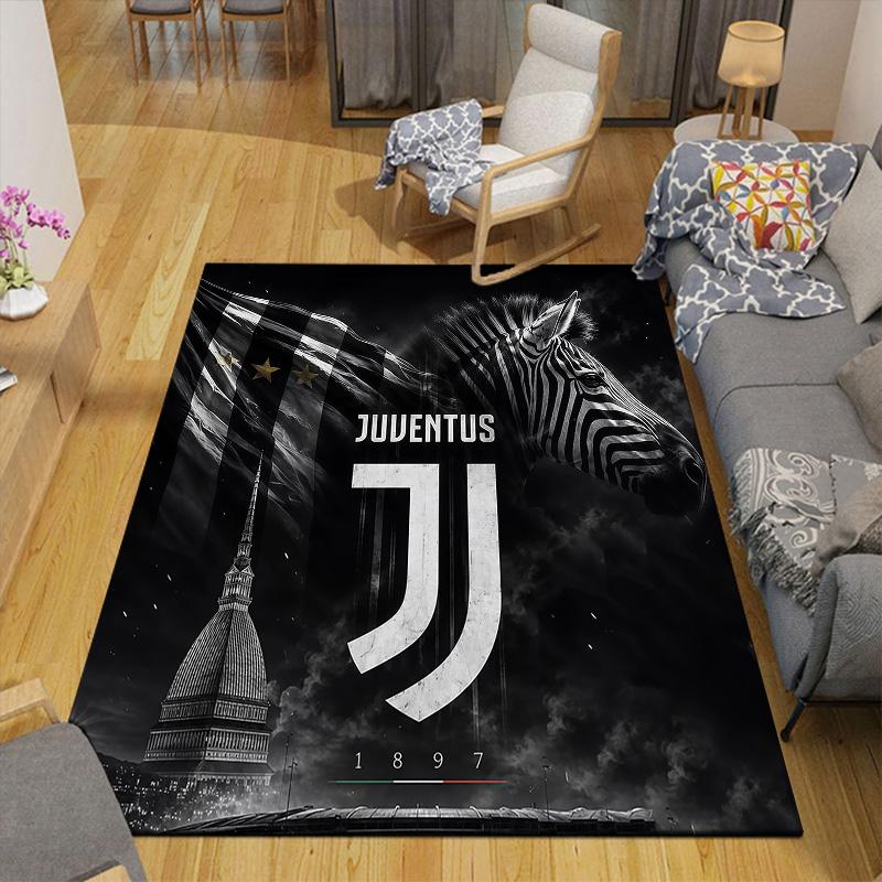 Juventus Football Club Flannel Pattern Square Carpet,Area Rug,Carpet Rug for Living Room Bedroom Sofa Playroom Decor,Non-slip Floor Mat