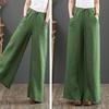 Casual Women Solid Color Wide Leg Pants High Waist Pockets Loose Long Trousers