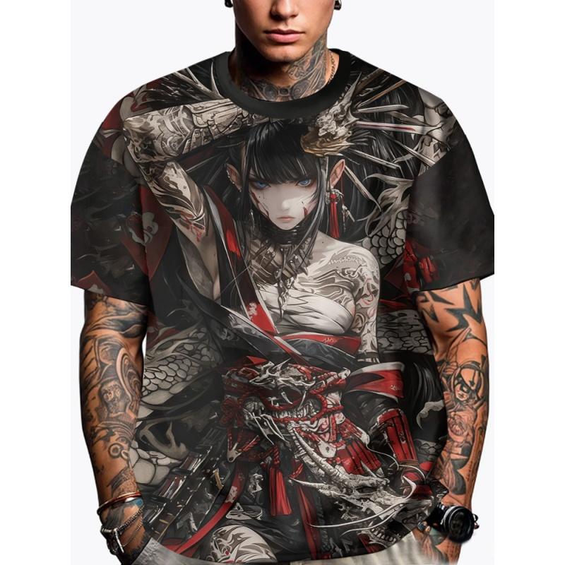 Japanese Girl 3D Print T-Shirt For Men Cool Pattern T-Shirts Summer Loose Women Short Sleeve Tees