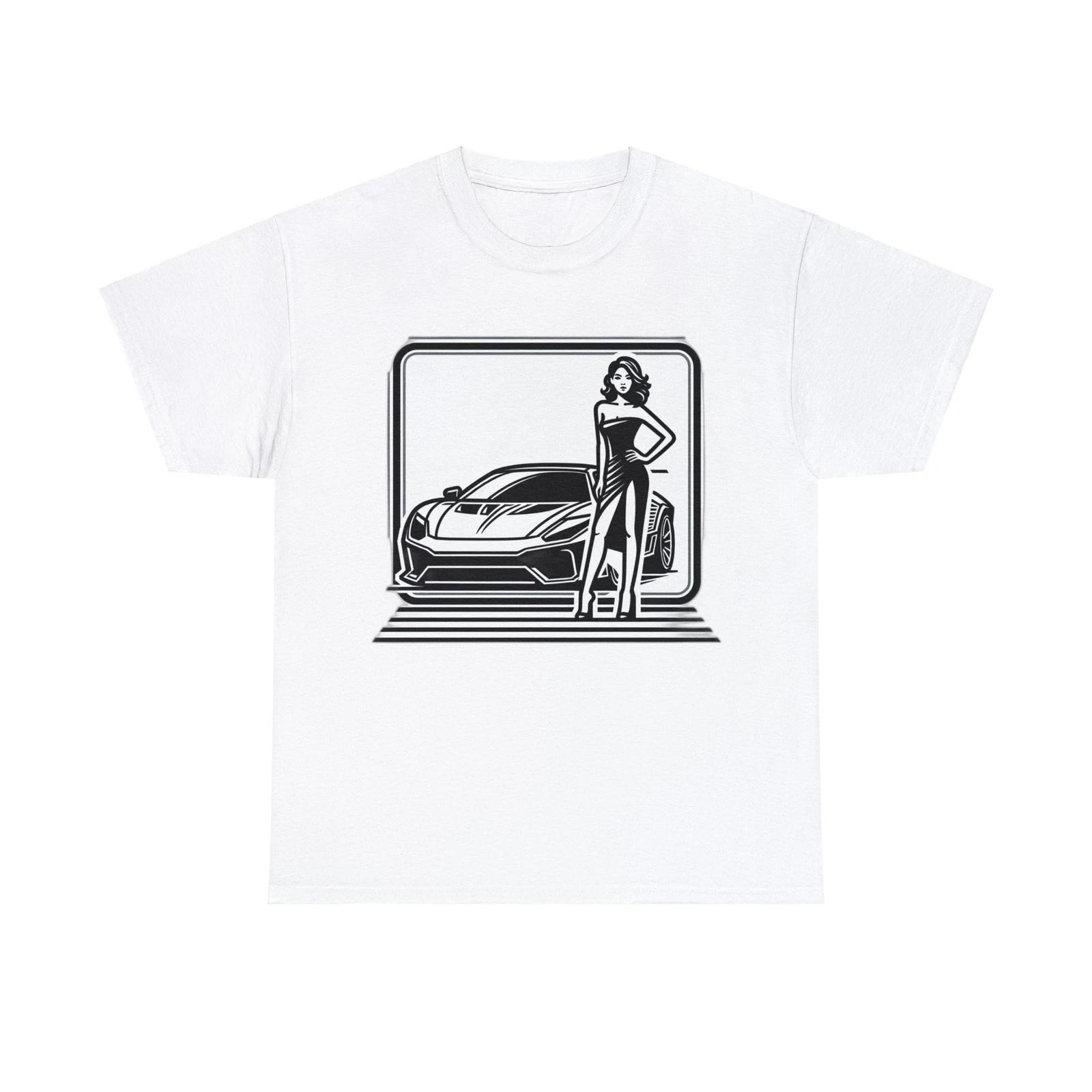 

Unisex Adult T Shirt Elegant Woman Posing with Sports Car Vector Racing Tee Cool 4XL