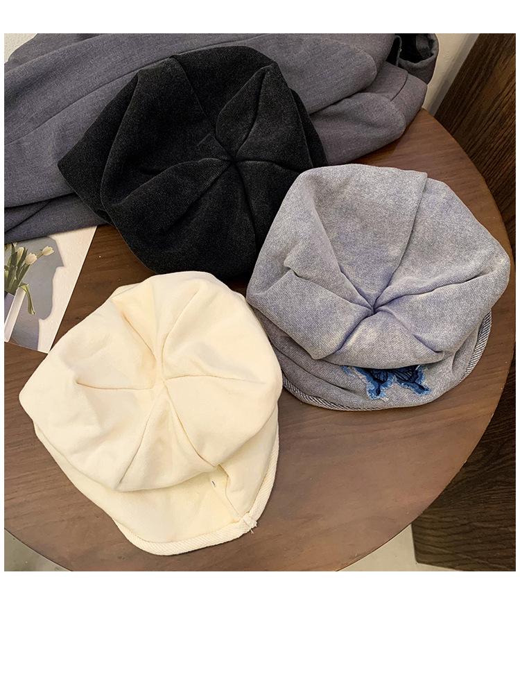 Women's Butterfly Retro Knitted Hat - Autumn/Winter Warm, Solid Color, Rolled Edge Pullover, Small Face Enhancing Design