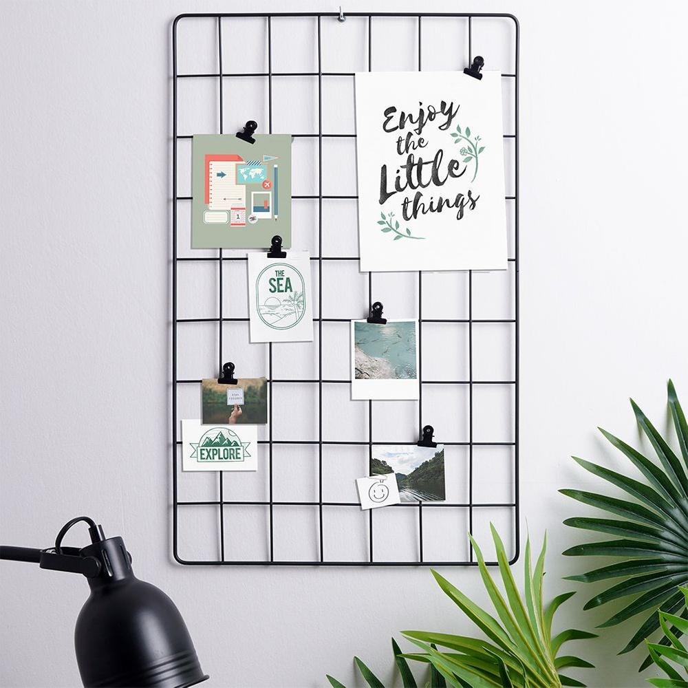 Grid Metal Wall Board For Photos, Notes, Notes, Black Clips