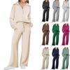Women's Zip Up Long Sleeve Loose Fit Two Piece Set Hoodie And Wide Leg Pants