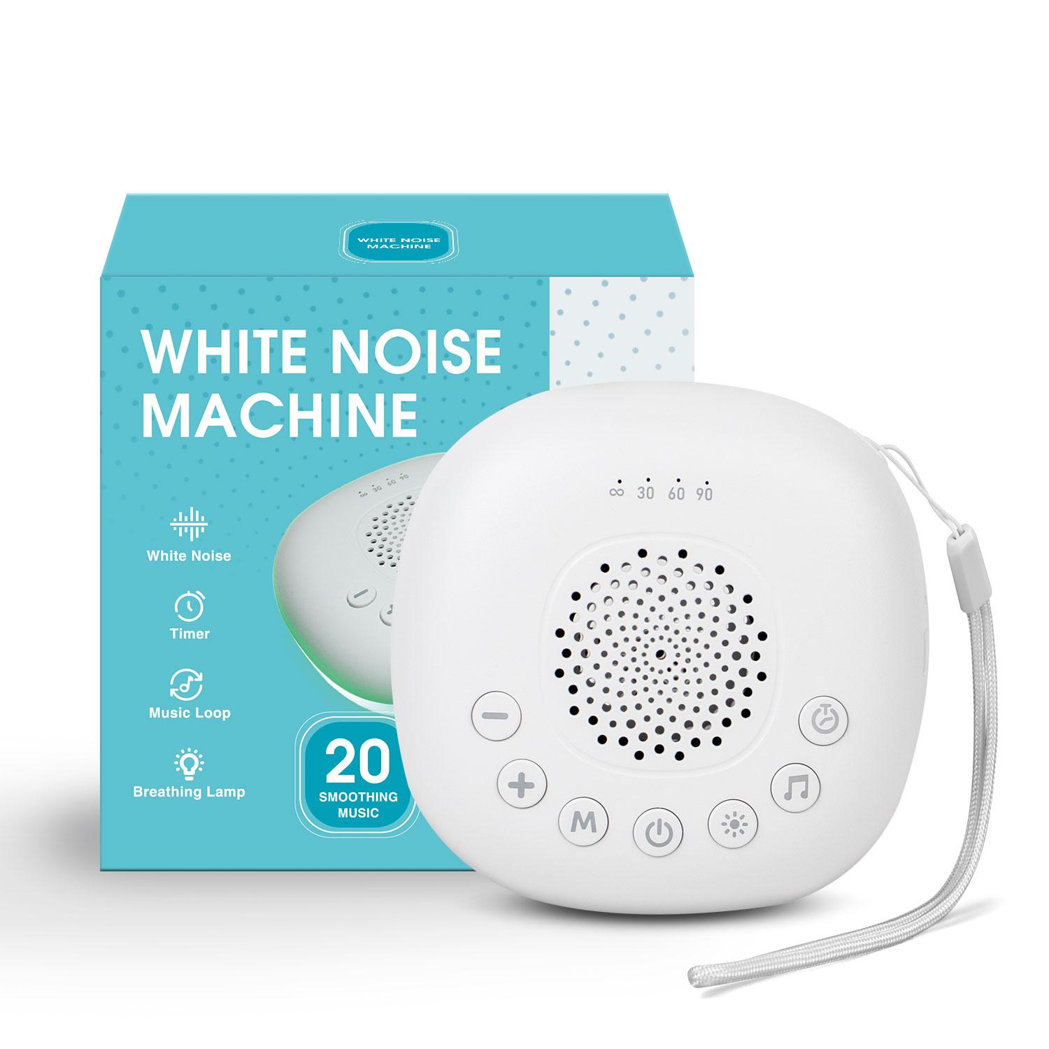 White Noise Sound Machine with 24 Soothing Sounds Sleep Aid for Babies Kids Adults RGB Night Light Timer Rechargeable Portable with Strap белый