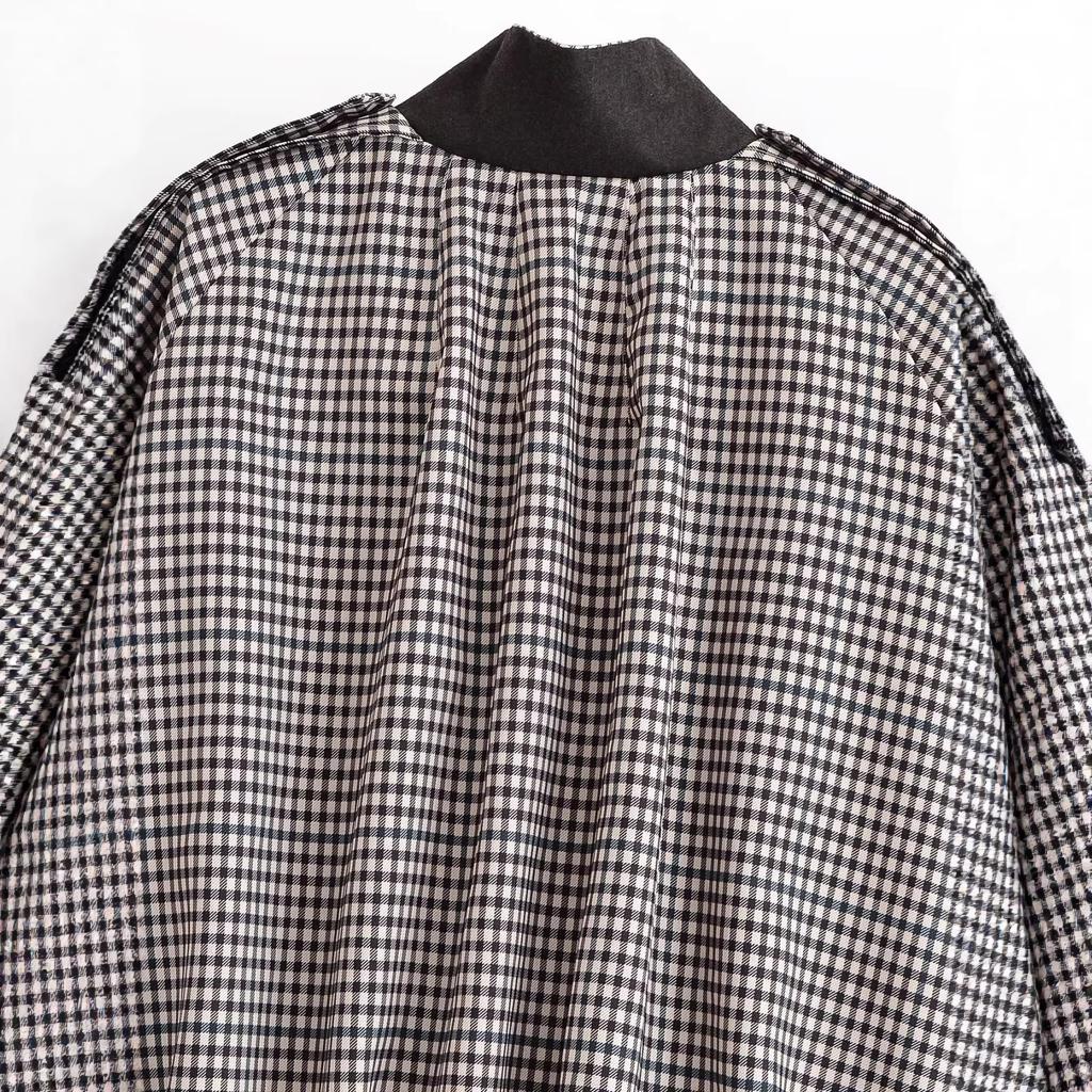 2026 Spring New Product European and American Cross-border Women's Clothing Street Fashion Plaid Bomber Jacket W09 12064