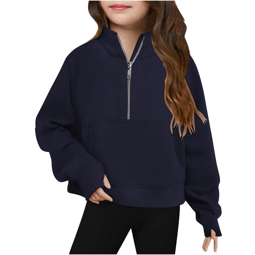 Children's Fashionable Sports Stand-up Collar Half-Zip Sweatshirt Long Sleeve Loose-fitting Top