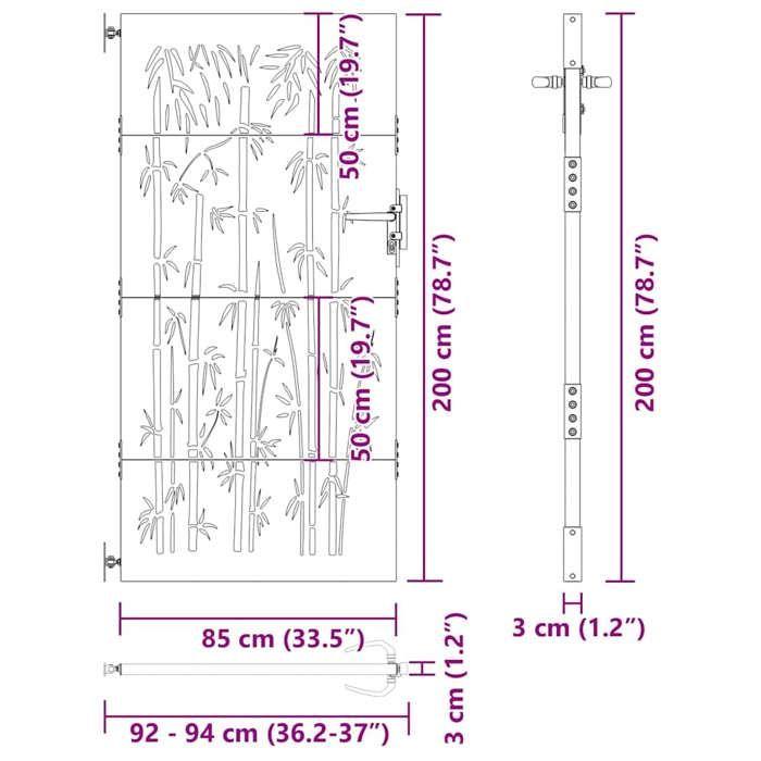 VidaXL Garden Gate 85x200 Cm Corten Steel Bamboo Design 153237