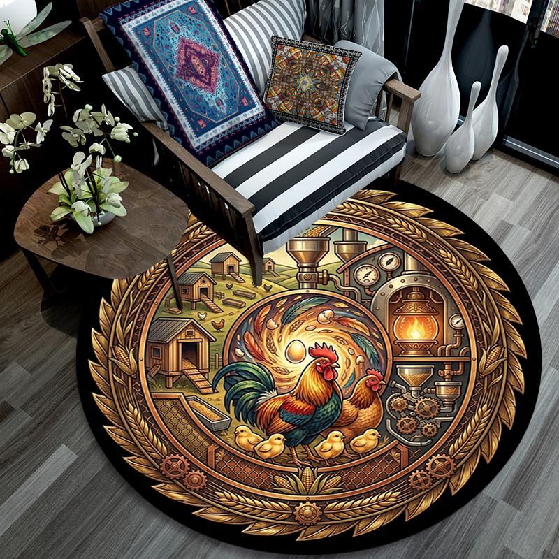 Chicken Farm Machinery Round Area Rug Under Office Chairs Bedroom Living Room Home Decor