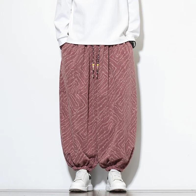 Autumn Winter Men Corduroy Harem Pants Men Loose Wide Leg Lantern Pants Chinese Print Casual Trousers Men
