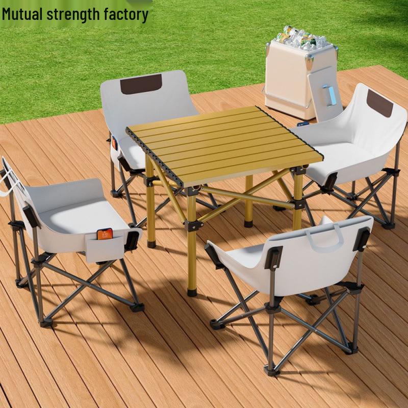 Tragbares faltbares Camping-Tisch- und Stuhlset - Aufrollbarer Picknicktisch und Liegestühle