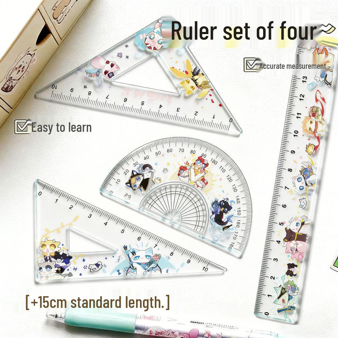 

Набор кошачьих линеек Honkai Star Rail: Студенческие акриловые прямые линейки, четыре штуки, высококачественный дизайн. Standard