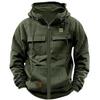 Men's Multi-Pocket Leather Patch Hoodie for Autumn/Winter – European & American Youth Style Sweatshirt Jacket