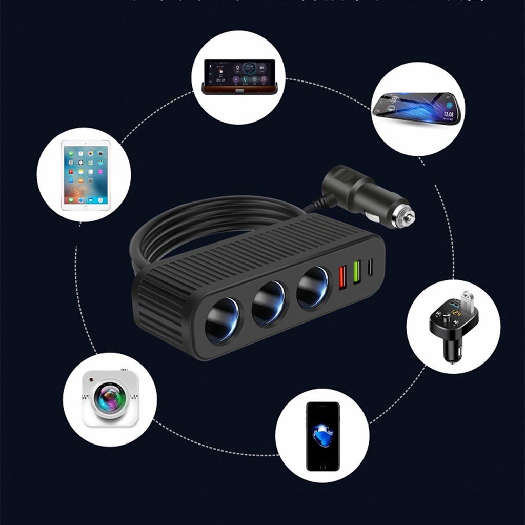 Car Charger Adapter 3 Socket Splitter with Safety Features 3 Way Car Power Outlet Adapter Upgrades for Multiple Devices