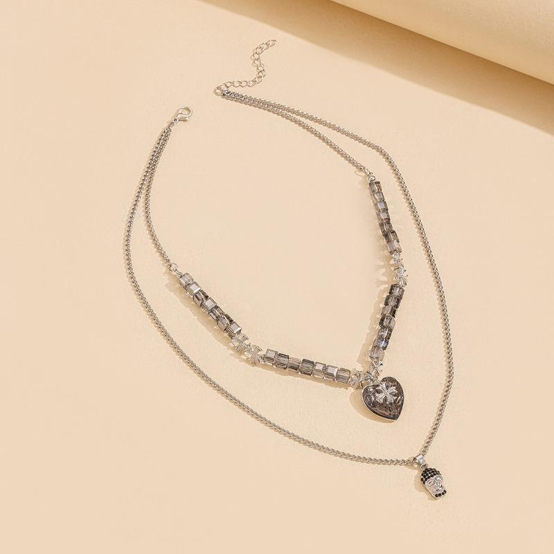 Hip Hop Trend Personality Versatile Skull Pendant Necklace Exaggerated Layer Metal Love Cross Men's Necklace