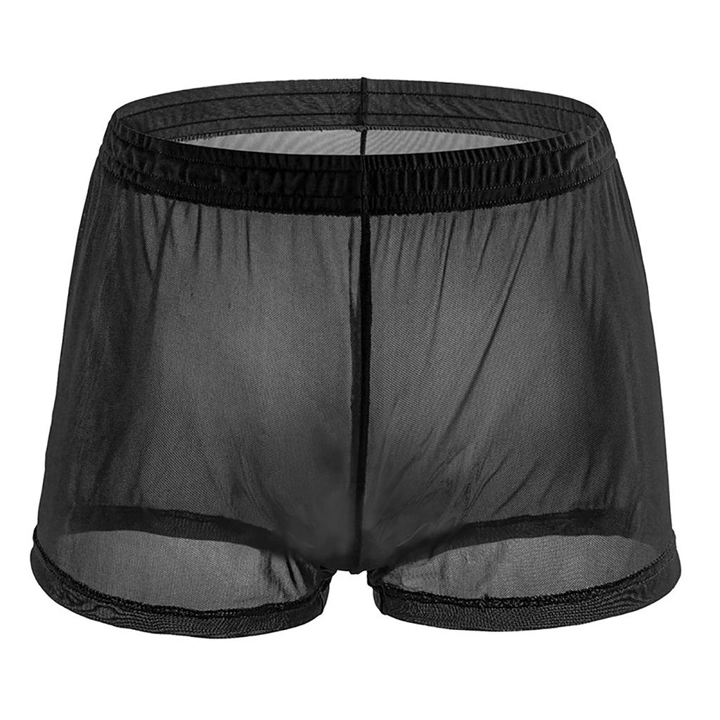 Soutong See Through Men Color Mesh Yarn Underpants Solid Mid Waist Transparent Thin Boxer Underwear For Daily Wear