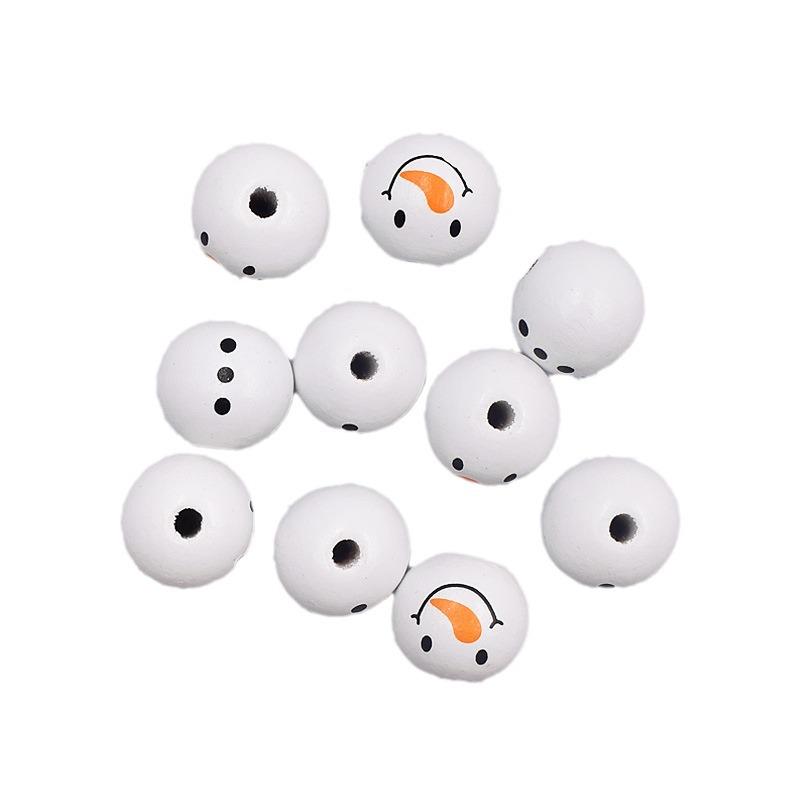 DIY Christmas 20MM Snowman Wooden Beads - White Head & Belly, Loose Handmade Accessories