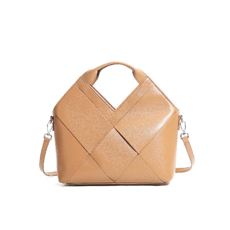 New Foreign Trade Top Layer Cowhide Handbag Inverted Triangle Design Soft Leather Women's Bag Single Shoulder Woven Bag