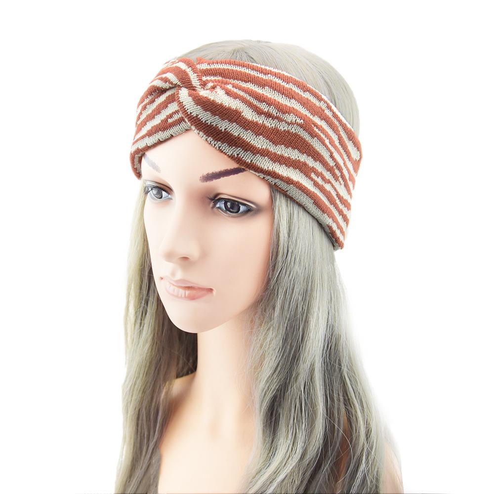 Striped Knit Headband for Women Crochet Ear Warmer Soft Warm Turban Headwrap Stretch Headbands Winter Hair Accessories