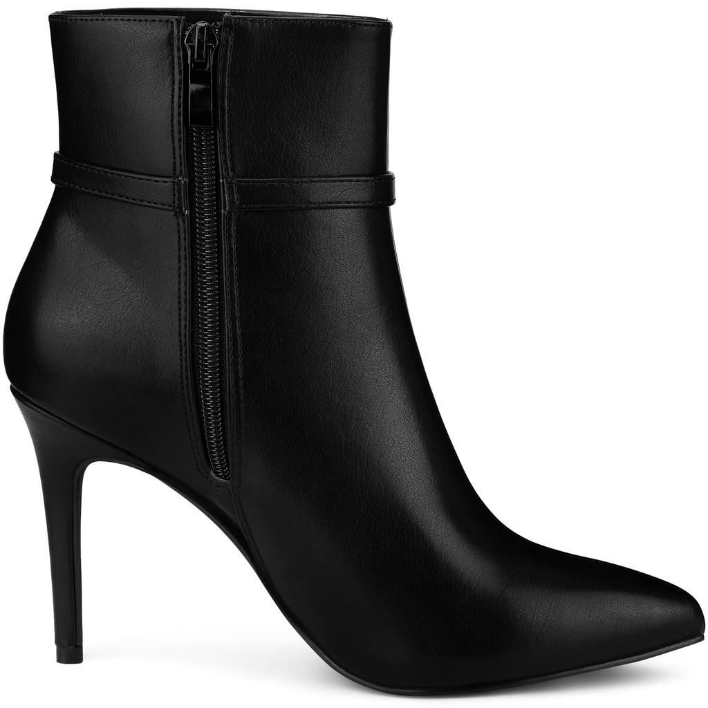 Allegra K Women's Pointed Toe Buckle Strap Stiletto Heel Ankle Boots, Black, Size 24.5cm