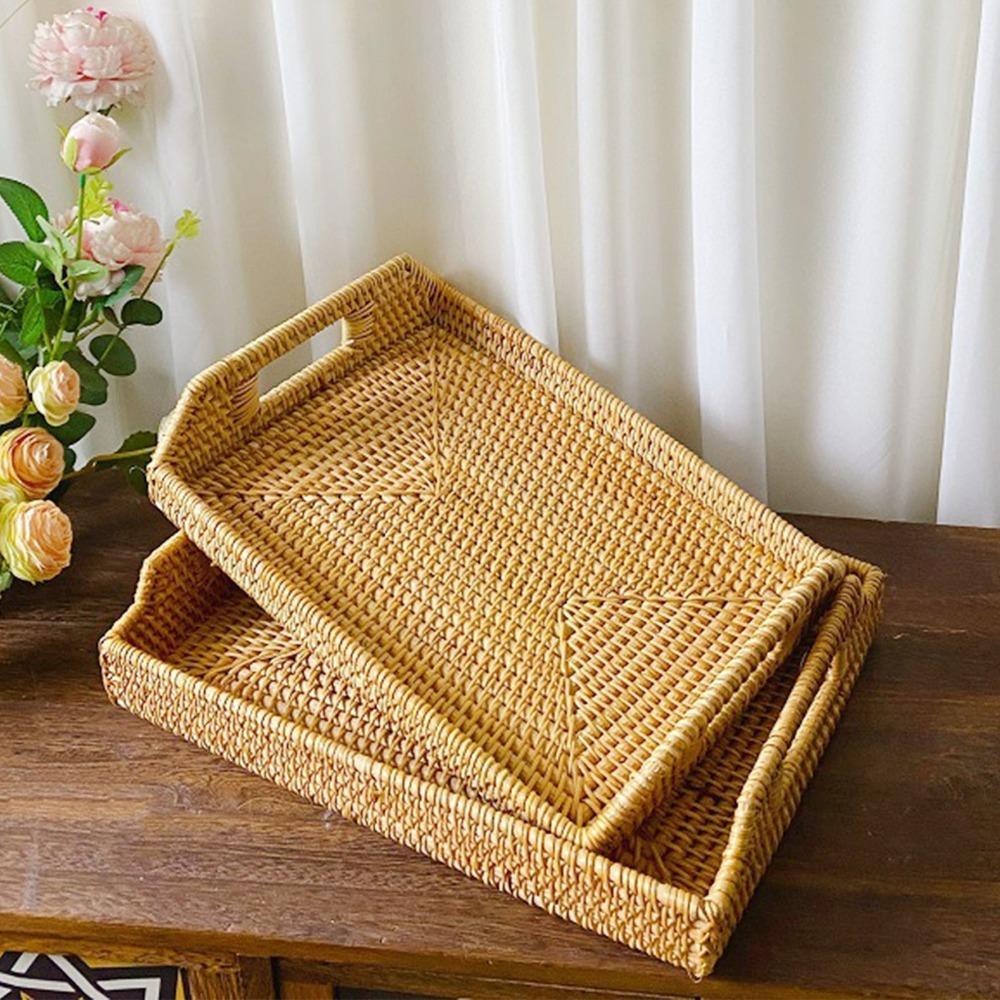 Side Handles Tray with Handles Woven Craft Decorative Tray Easy To Carry Serving Tray Living Room