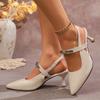 Fashion Women's Metal Decoration Stiletto Heel Shoes Elegant Pointed Toe Party Dress Pumps Woman Summer Fashion Slingback Heels Sandals