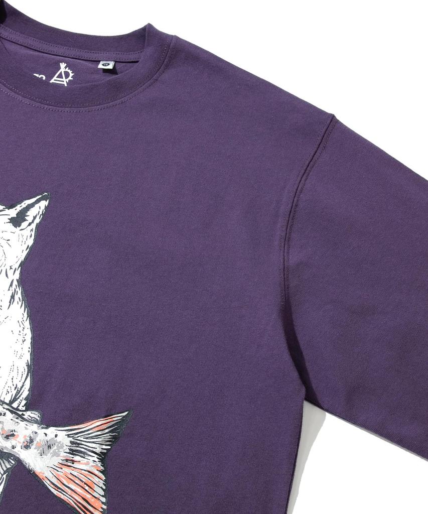 [go slow caravan] 341902 USA/C Iwana Cat Print Long Sleeve T-Shirt, Violet, Medium