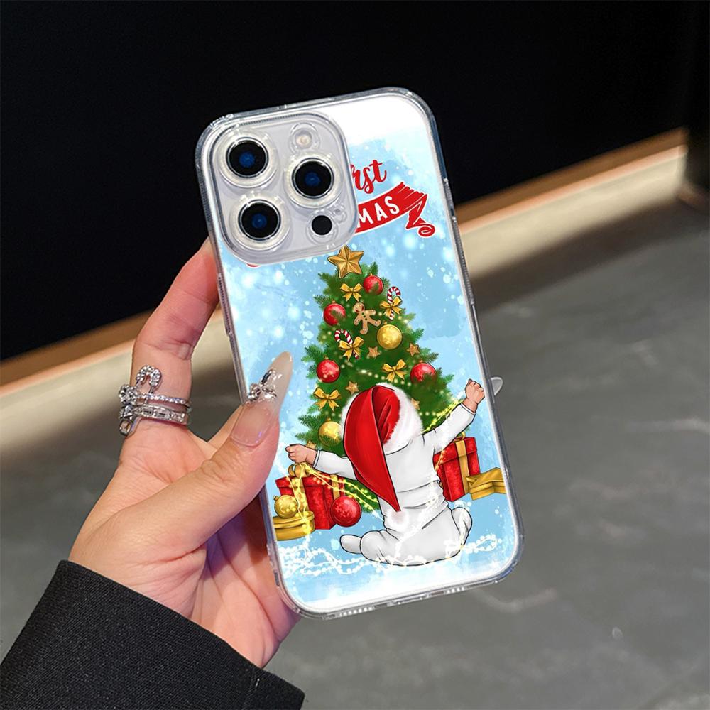 Ae108 Happy New Year Merry Christmas Magsafe Transparent Cases for Samsung S23 S24 Ultra S21 iPhone 16 Pro Max XR Magnetic Wireless Charge Back Cover